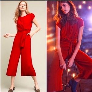 Anthropologie Maeve Red Grier Cropped Jumpsuit